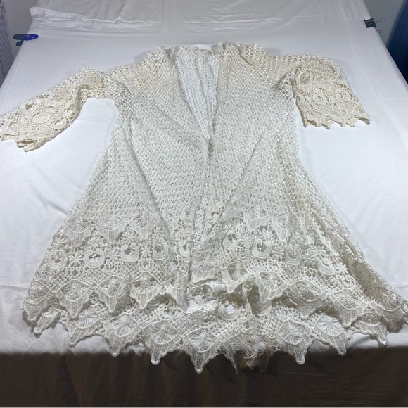 Cato Boho Crochet Open Cardigan Cream Sz 18-20 Bell Long Sleeves Open Sa… - Picture 4 of 11